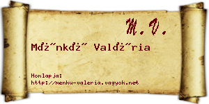 Ménkü Valéria névjegykártya